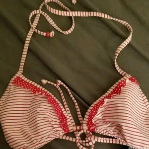 Marie Meili Triangle Bikini Top Red Striped
